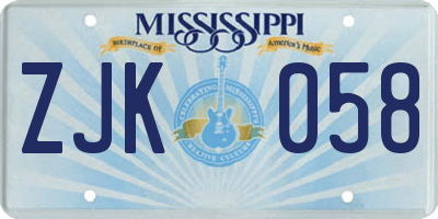 MS license plate ZJK058