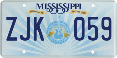 MS license plate ZJK059