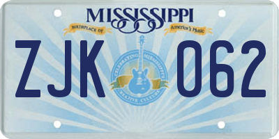 MS license plate ZJK062