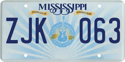 MS license plate ZJK063
