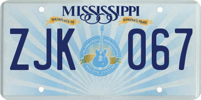 MS license plate ZJK067