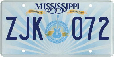 MS license plate ZJK072