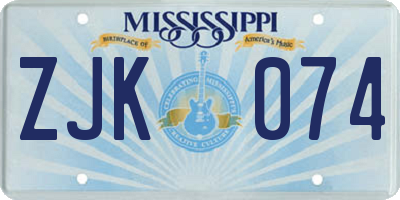 MS license plate ZJK074