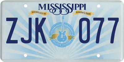 MS license plate ZJK077