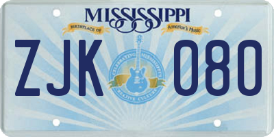 MS license plate ZJK080