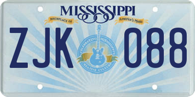 MS license plate ZJK088