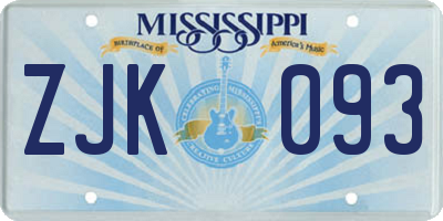 MS license plate ZJK093