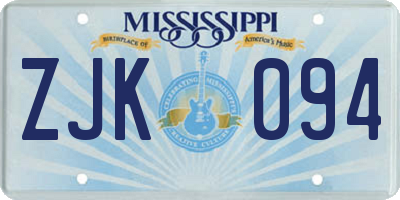 MS license plate ZJK094