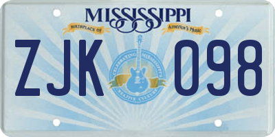 MS license plate ZJK098