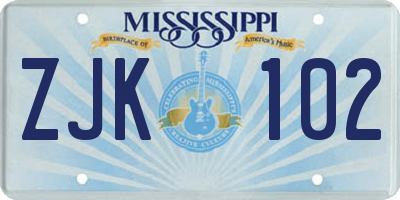 MS license plate ZJK102