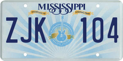 MS license plate ZJK104
