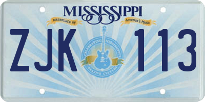 MS license plate ZJK113