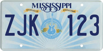 MS license plate ZJK123