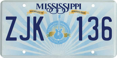 MS license plate ZJK136