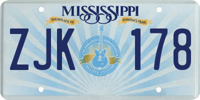 MS license plate ZJK178