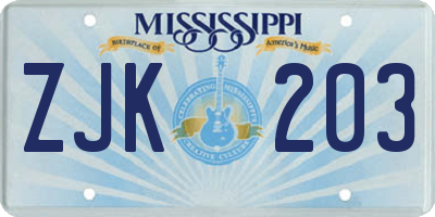 MS license plate ZJK203