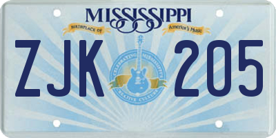 MS license plate ZJK205