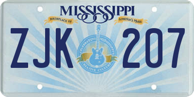 MS license plate ZJK207