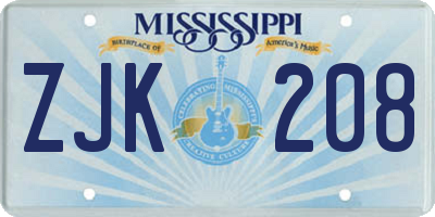 MS license plate ZJK208