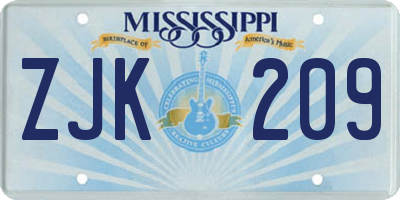 MS license plate ZJK209