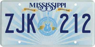 MS license plate ZJK212