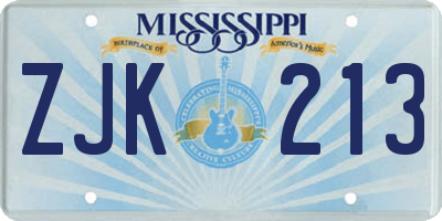 MS license plate ZJK213