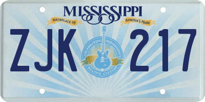 MS license plate ZJK217