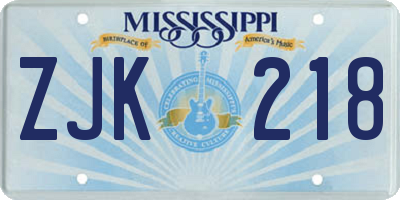 MS license plate ZJK218