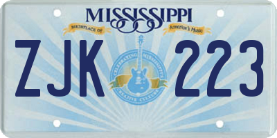 MS license plate ZJK223