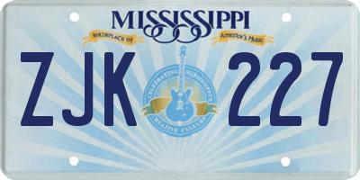 MS license plate ZJK227
