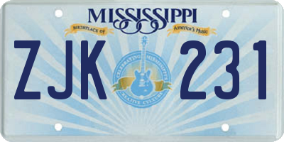 MS license plate ZJK231