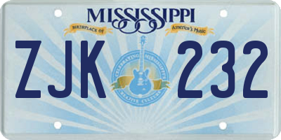 MS license plate ZJK232
