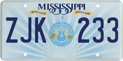 MS license plate ZJK233