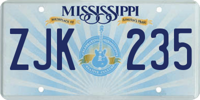 MS license plate ZJK235