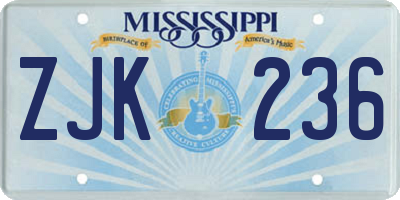 MS license plate ZJK236
