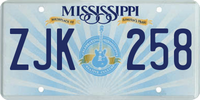 MS license plate ZJK258