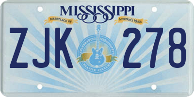 MS license plate ZJK278