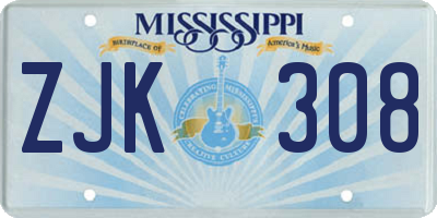 MS license plate ZJK308