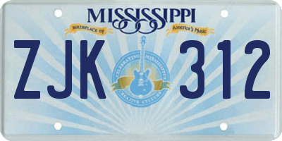 MS license plate ZJK312