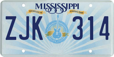 MS license plate ZJK314