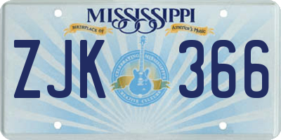 MS license plate ZJK366