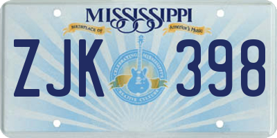 MS license plate ZJK398