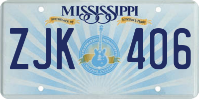 MS license plate ZJK406
