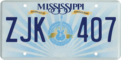 MS license plate ZJK407