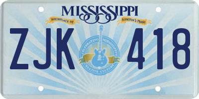MS license plate ZJK418