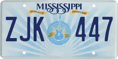 MS license plate ZJK447