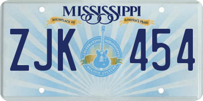 MS license plate ZJK454