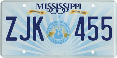 MS license plate ZJK455