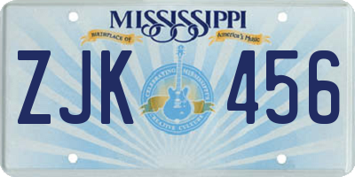 MS license plate ZJK456