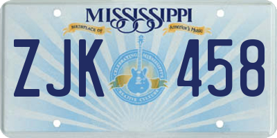 MS license plate ZJK458